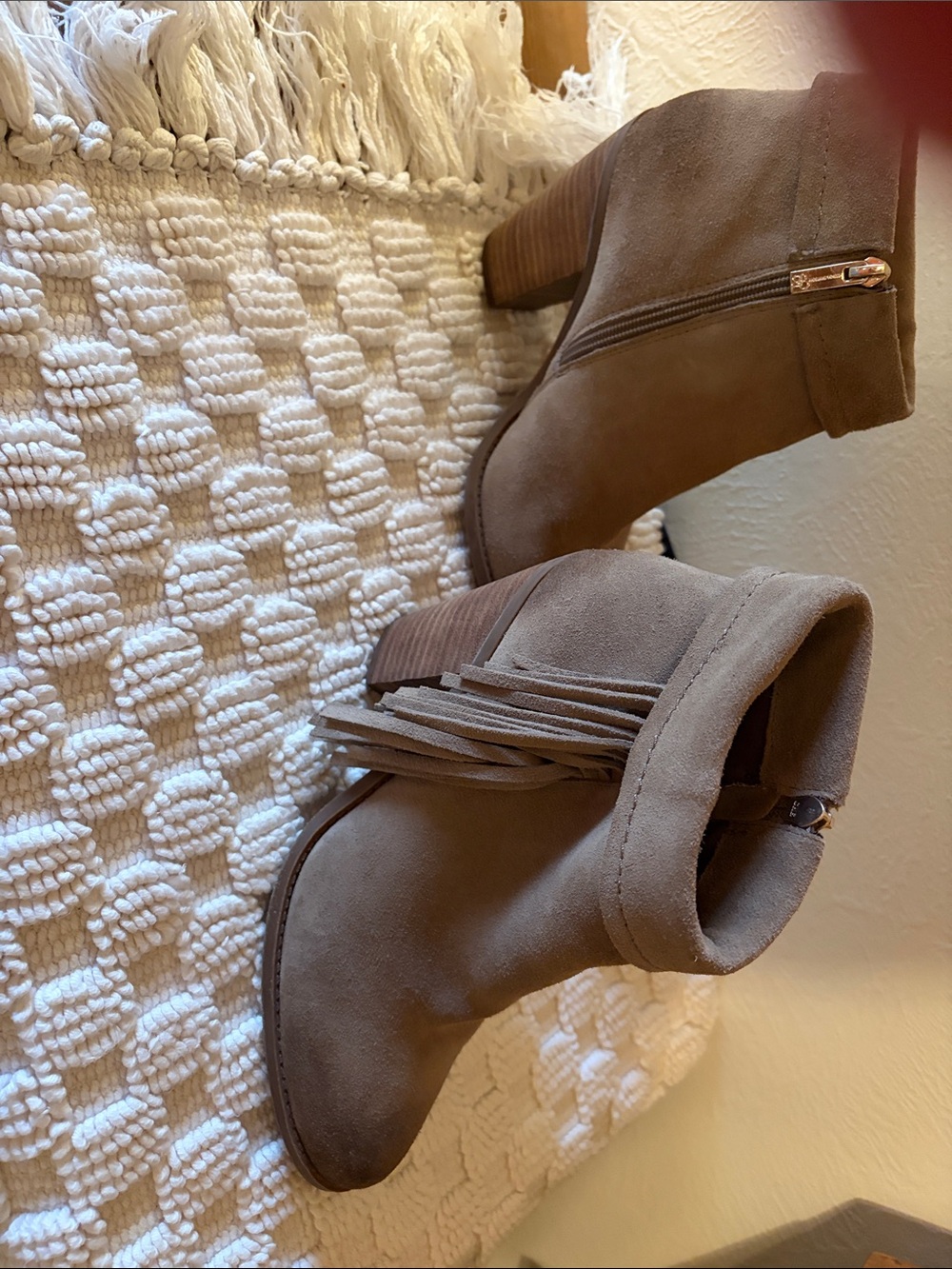 Jessica Simpson Taupe Fringe Suede Ankle Booties